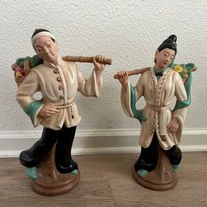 Vintage Asian Figurines with Floral Accents
